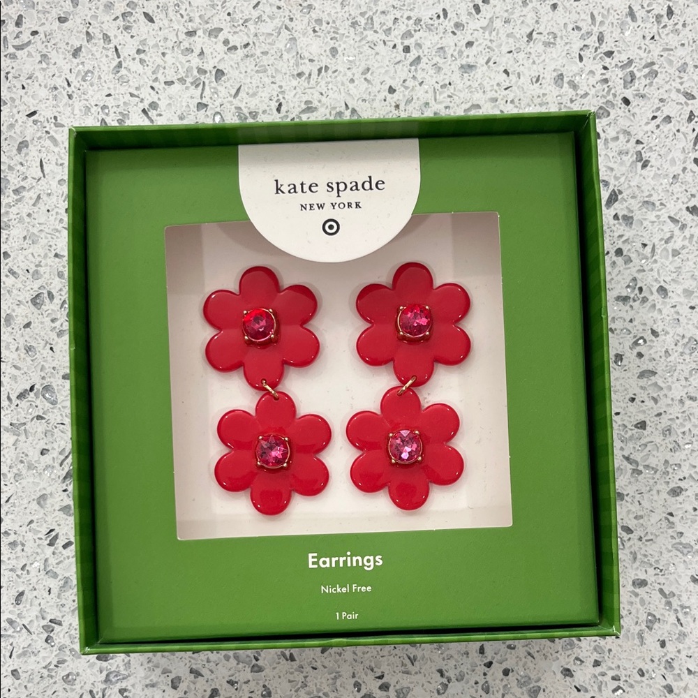 Kate Spade Target  Red Floral Earrings with Pink Accents
